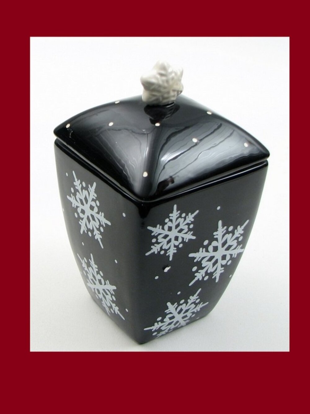 Ceramic Midnight Snowflake Goodie / Cookie Jar 7 3/4" tall by 4 1/4" wide 92092